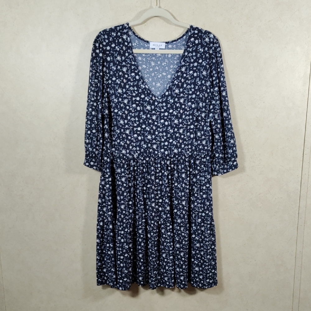 4092 Gilli navy blue floral fit & flare 3/4 sleeve knit dress 1X